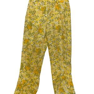 J. Crew Women's Dress Pants Size 00 Standard Yellow Floral Linen Summer